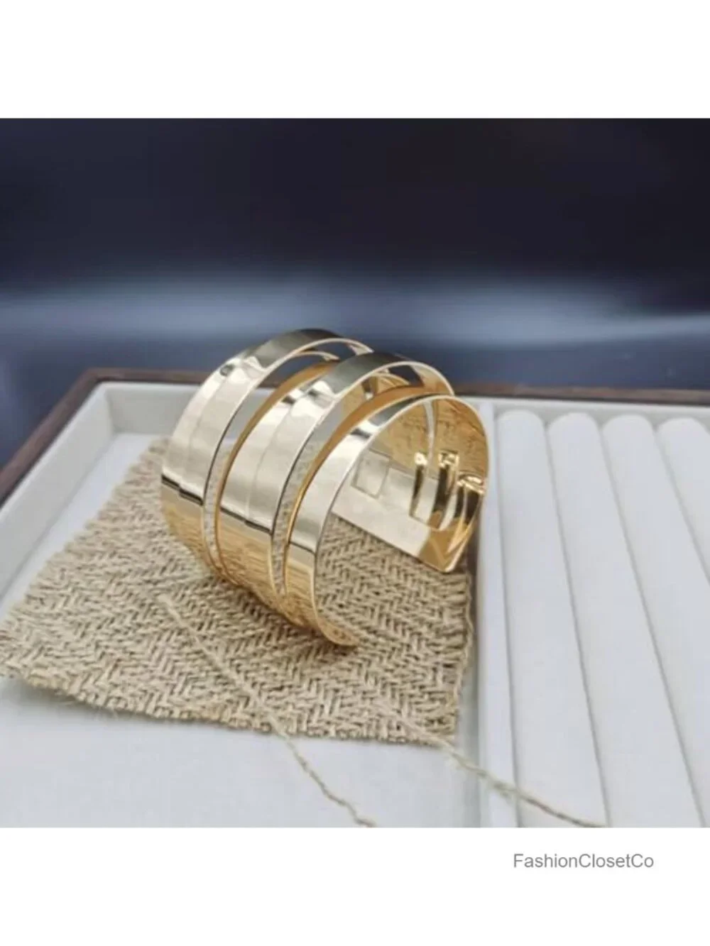 14K Gold Plated Wide Cuff Bangle, Adjustable Open Geometric Bracelet